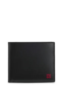 Leather billfold wallet with red stacked logo