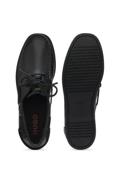 Leather boat shoes with lacing detail