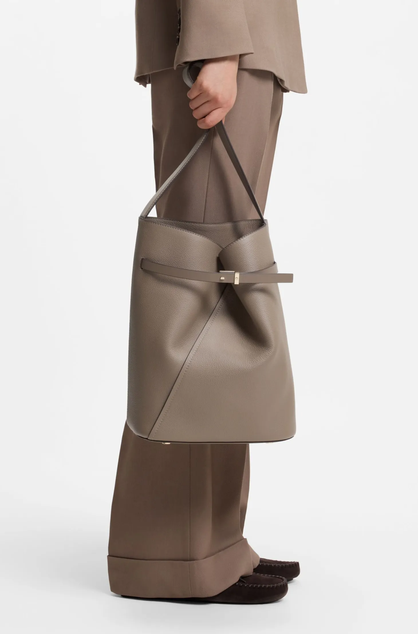 Leather bucket bag with gold-tone hardware