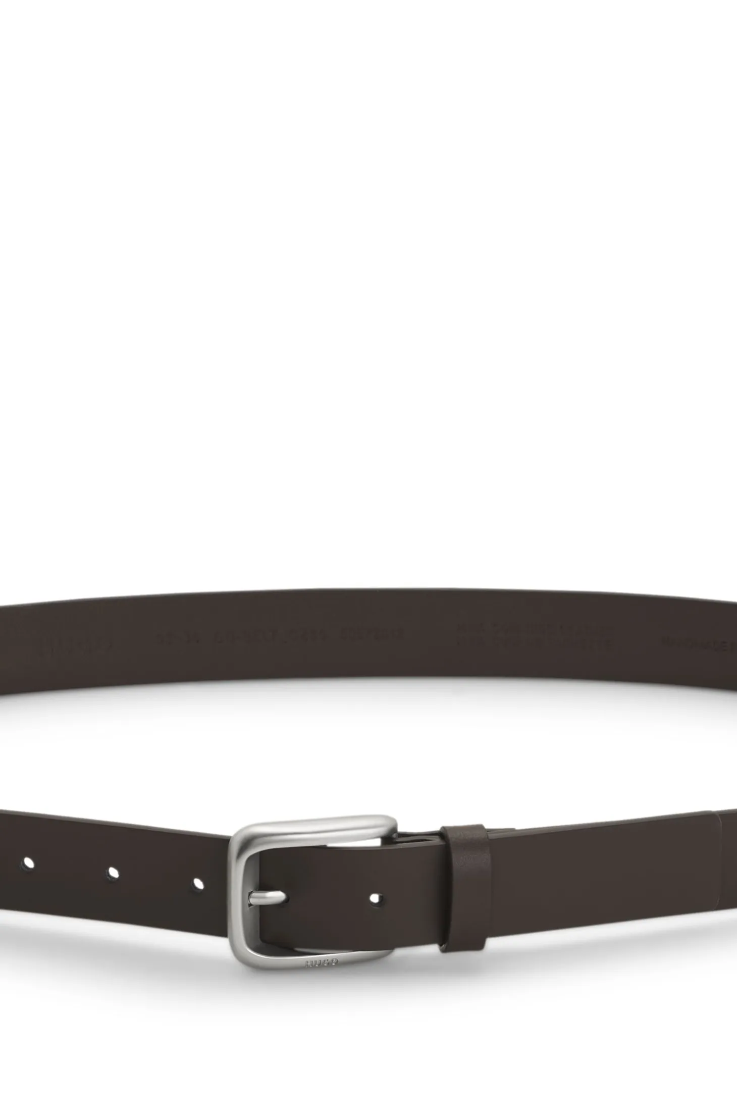 Leather business belt with logo-engraved buckle