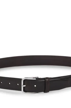 Leather business belt with polished silver buckle