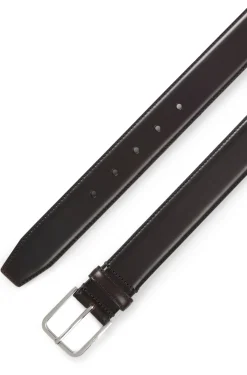 Leather business belt with polished silver buckle