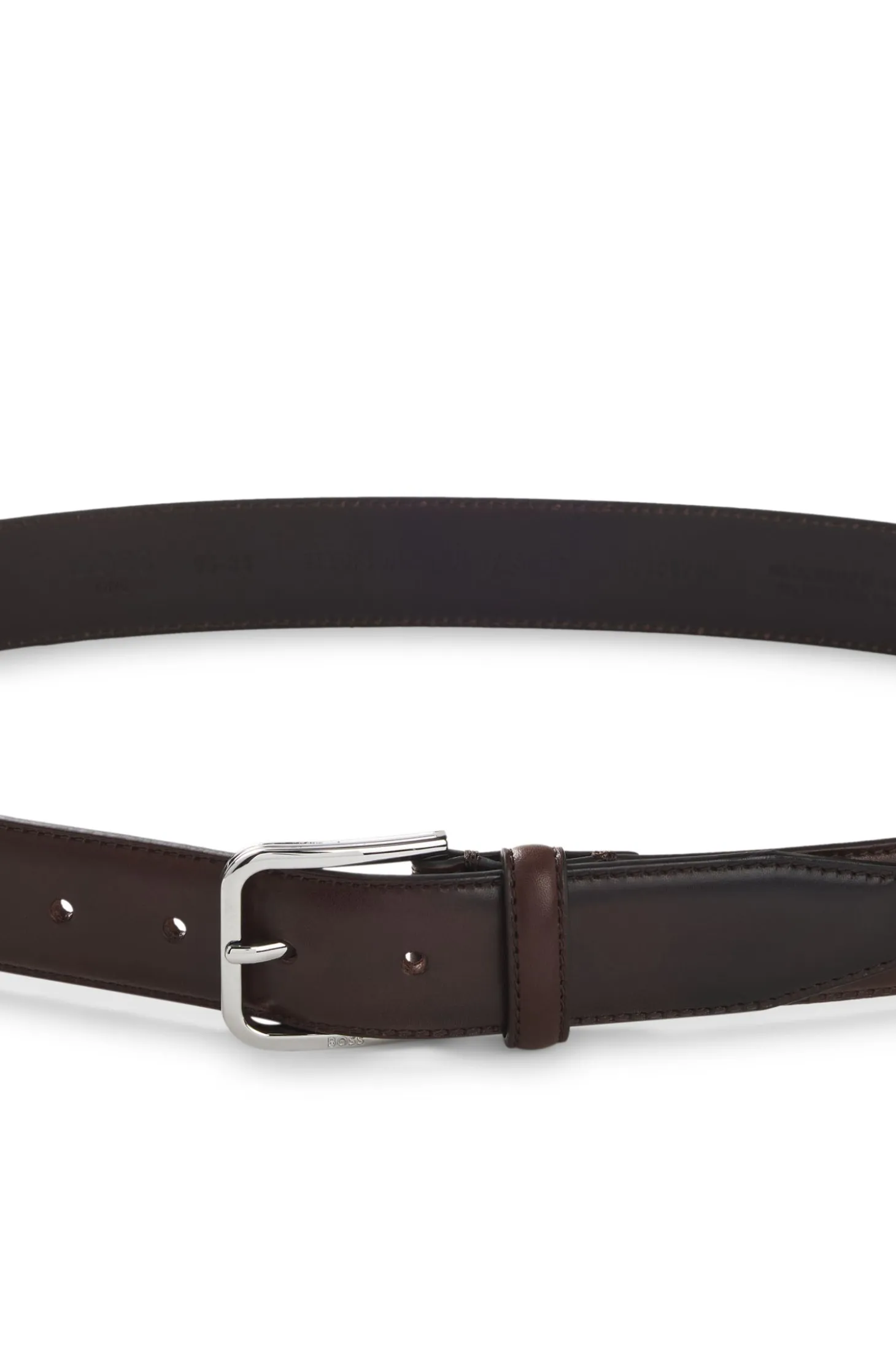 Leather business belt with polished silver buckle