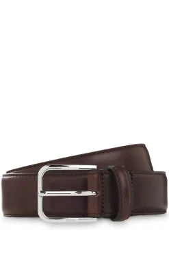 Leather business belt with polished silver buckle