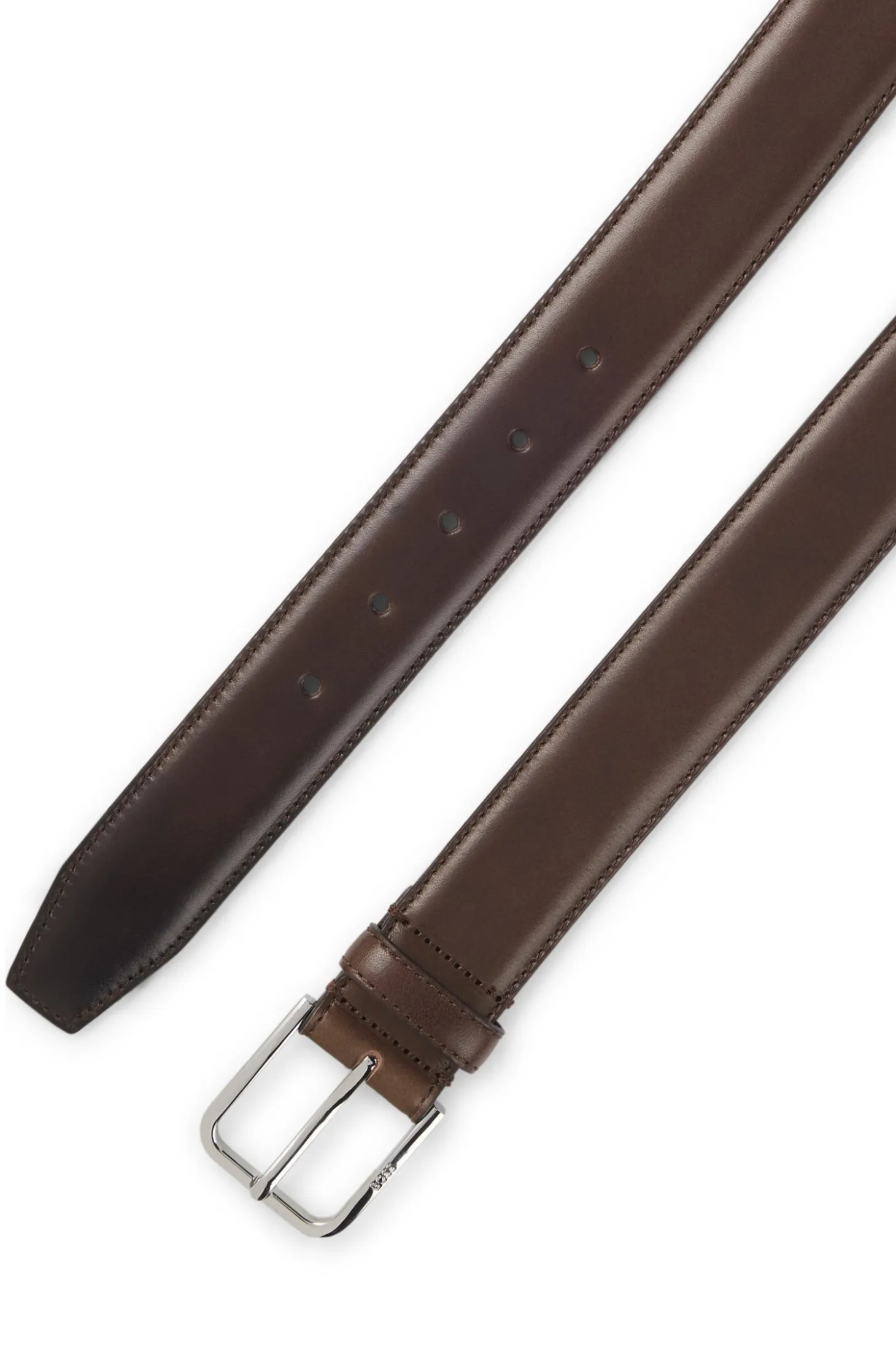 Leather business belt with polished silver buckle