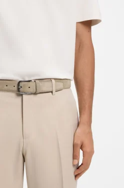 Leather business belt with polished gunmetal buckle