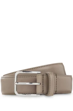 Leather business belt with polished silver buckle