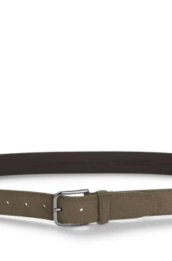 Leather business belt with polished gunmetal buckle