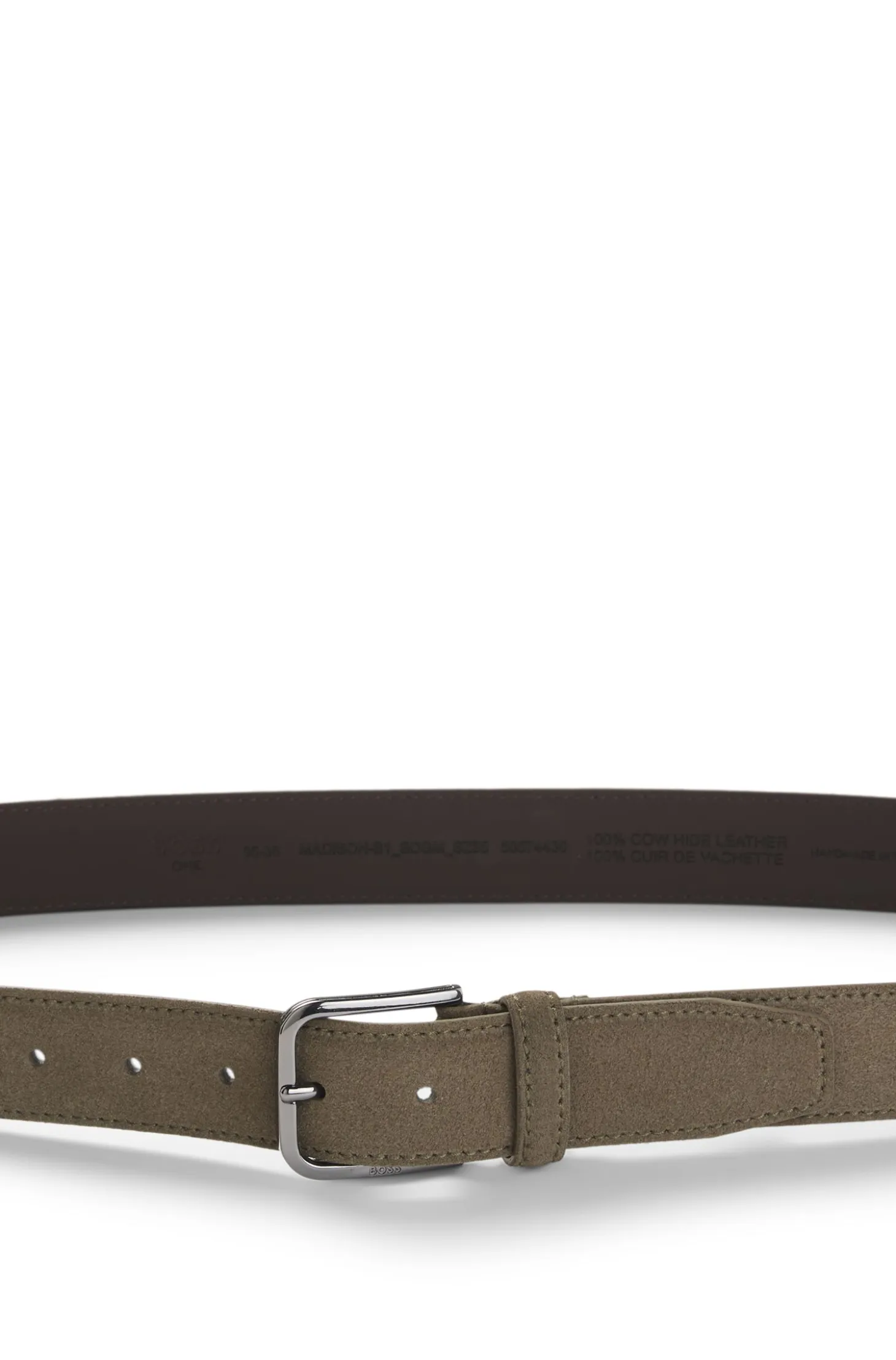 Leather business belt with polished gunmetal buckle