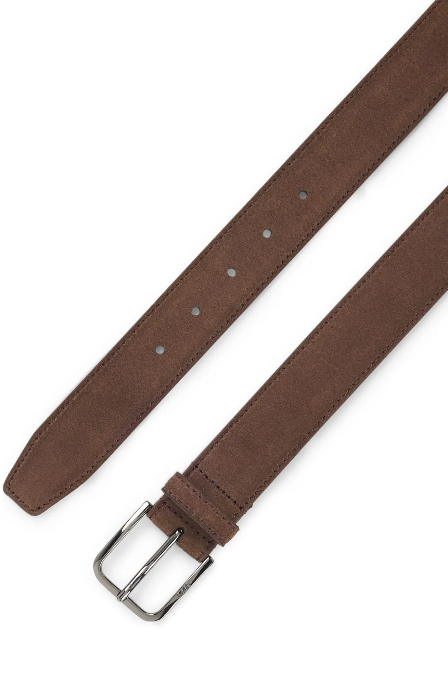 Leather business belt with polished gunmetal buckle