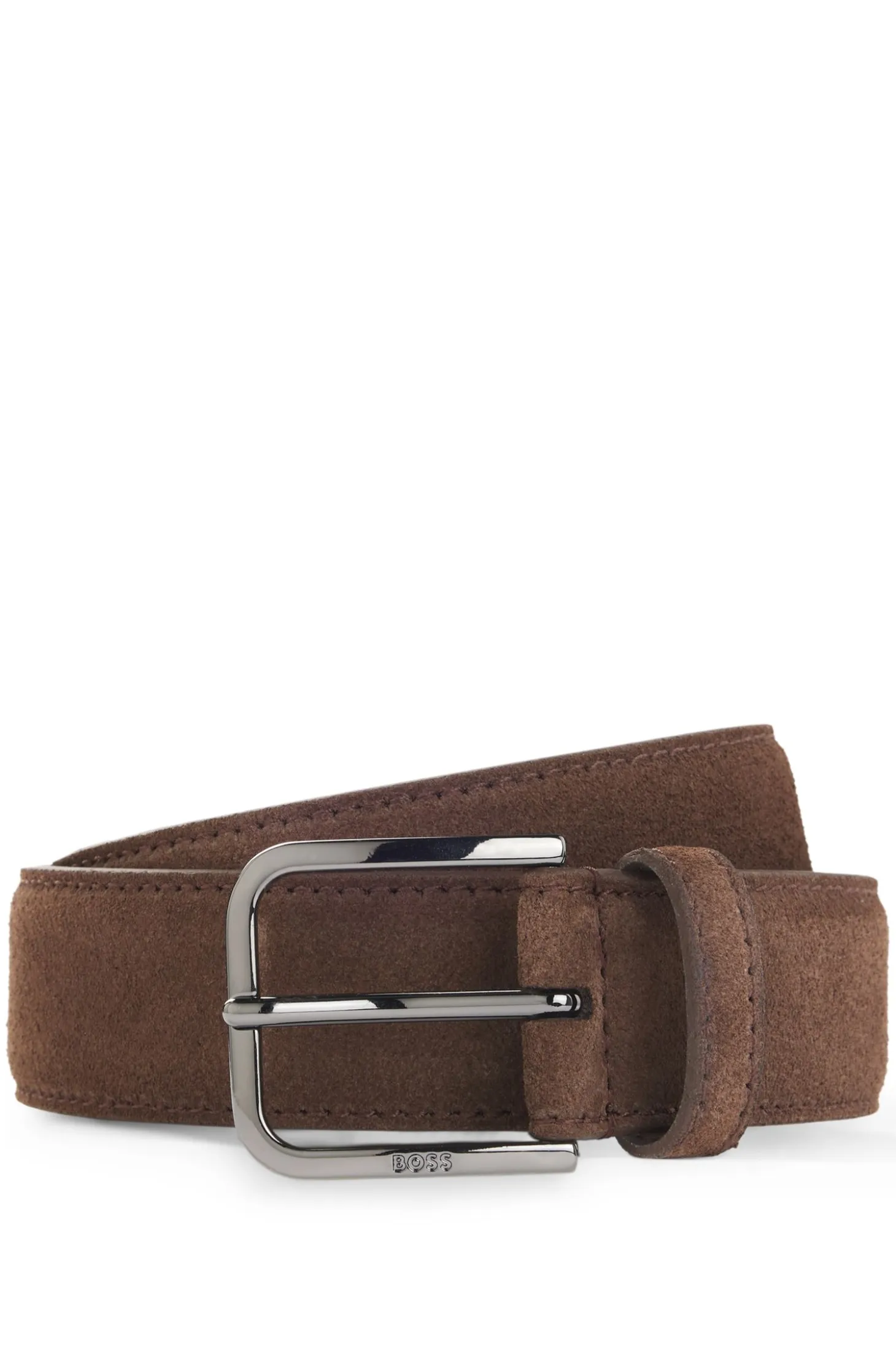 Leather business belt with polished gunmetal buckle
