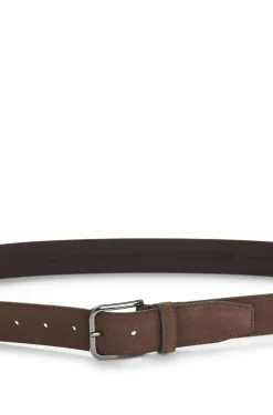 Leather business belt with polished gunmetal buckle