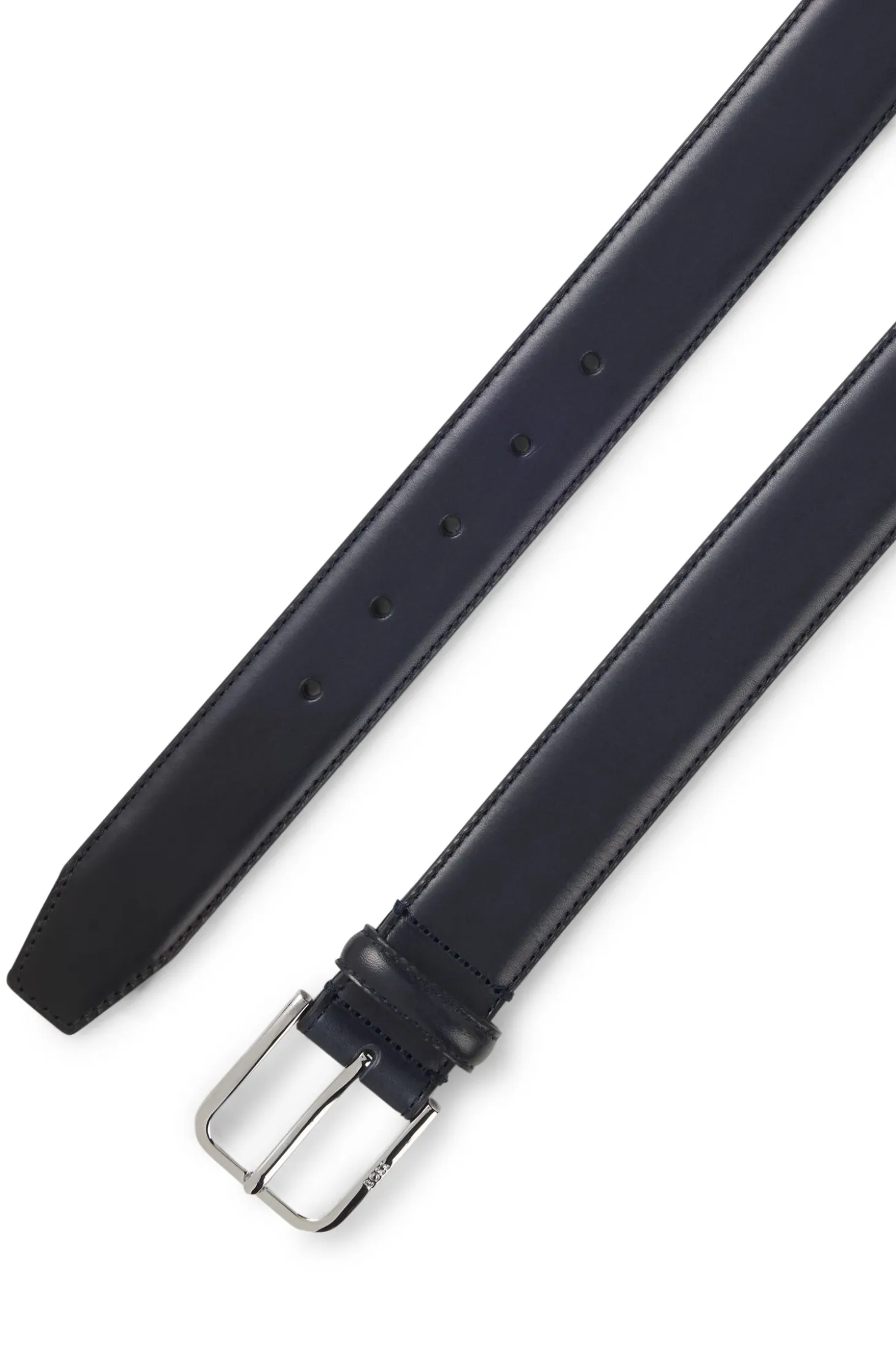 Leather business belt with polished silver buckle