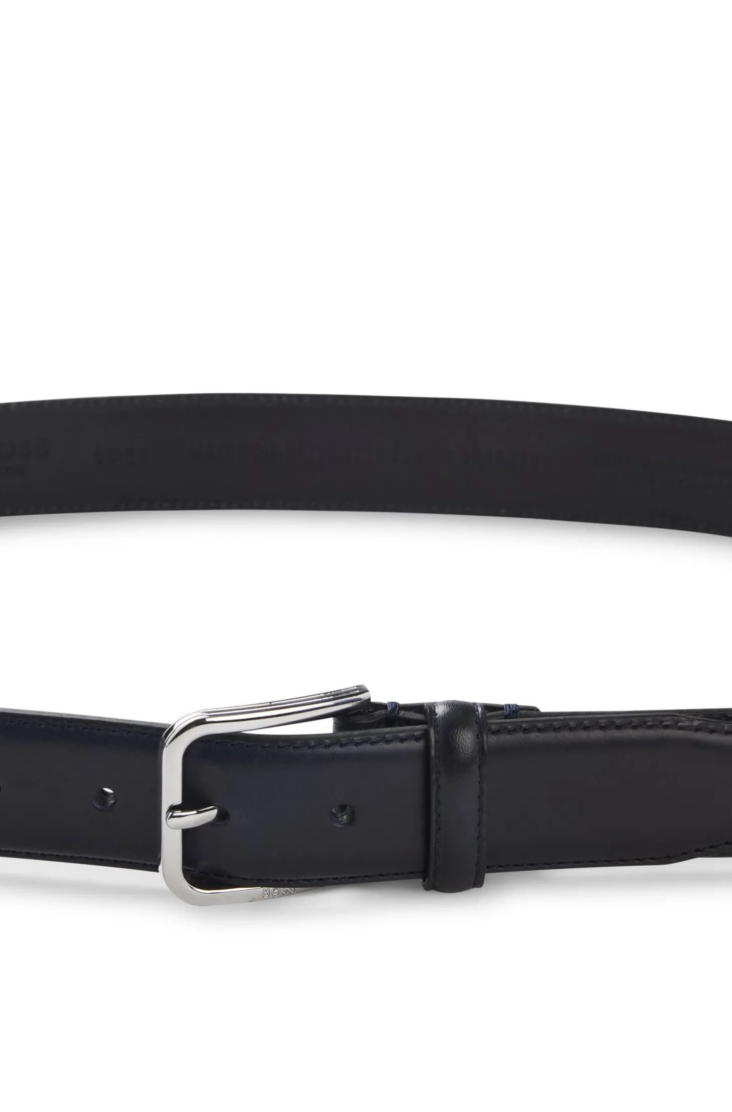 Leather business belt with polished silver buckle
