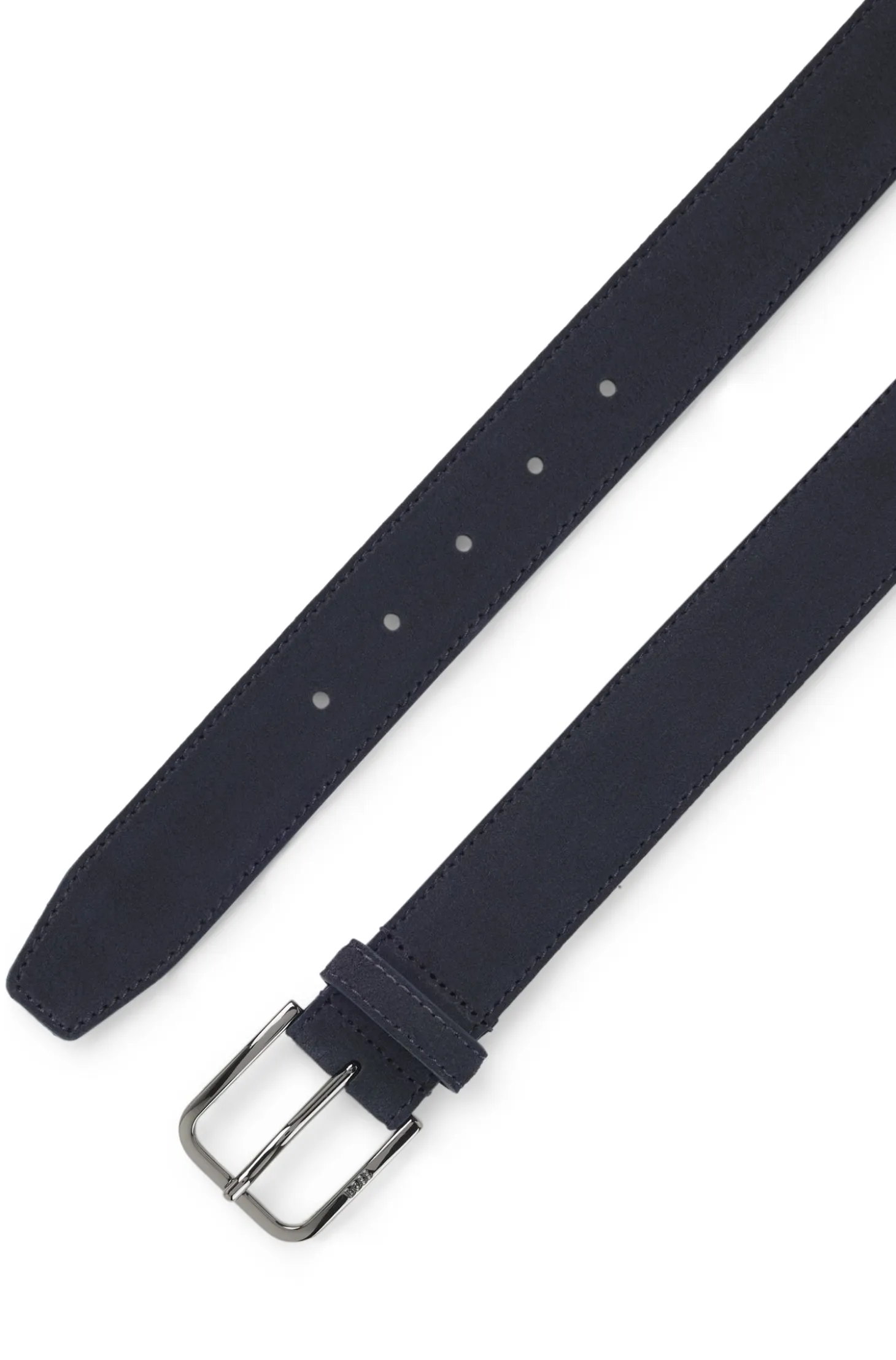 Leather business belt with polished gunmetal buckle
