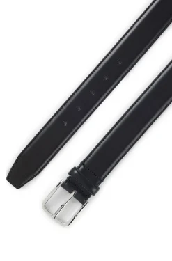 Leather business belt with polished silver buckle