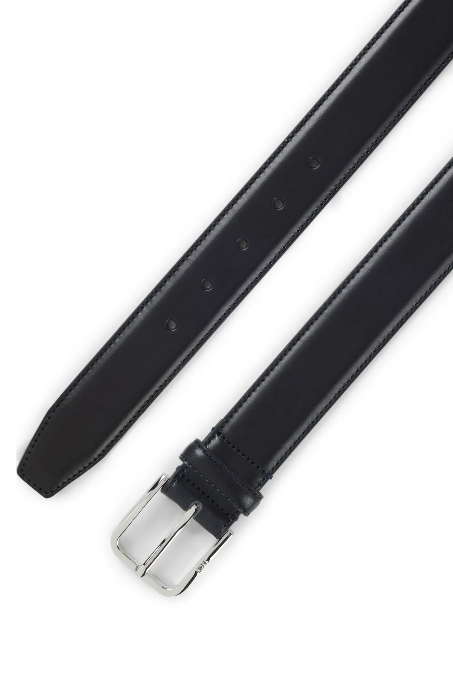 Leather business belt with polished silver buckle