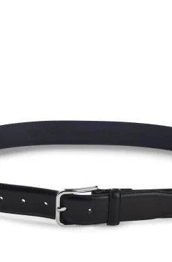 Leather business belt with polished silver buckle