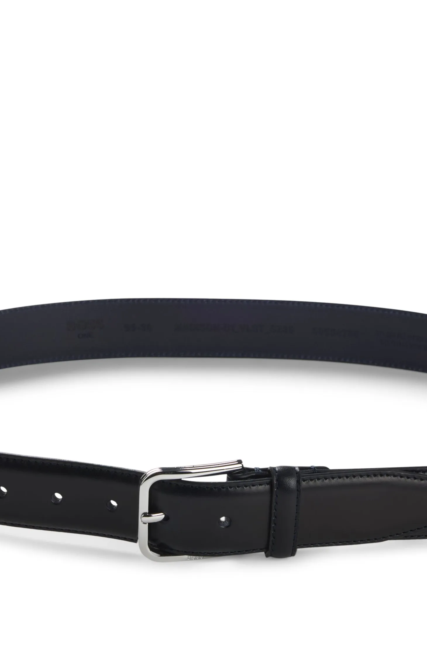 Leather business belt with polished silver buckle