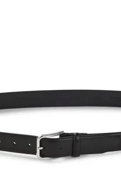 Leather business belt with polished silver buckle