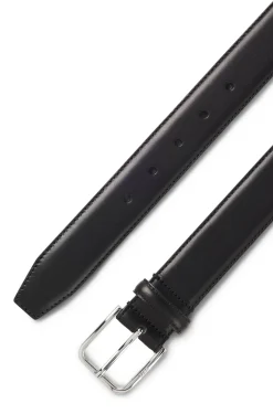 Leather business belt with polished silver buckle