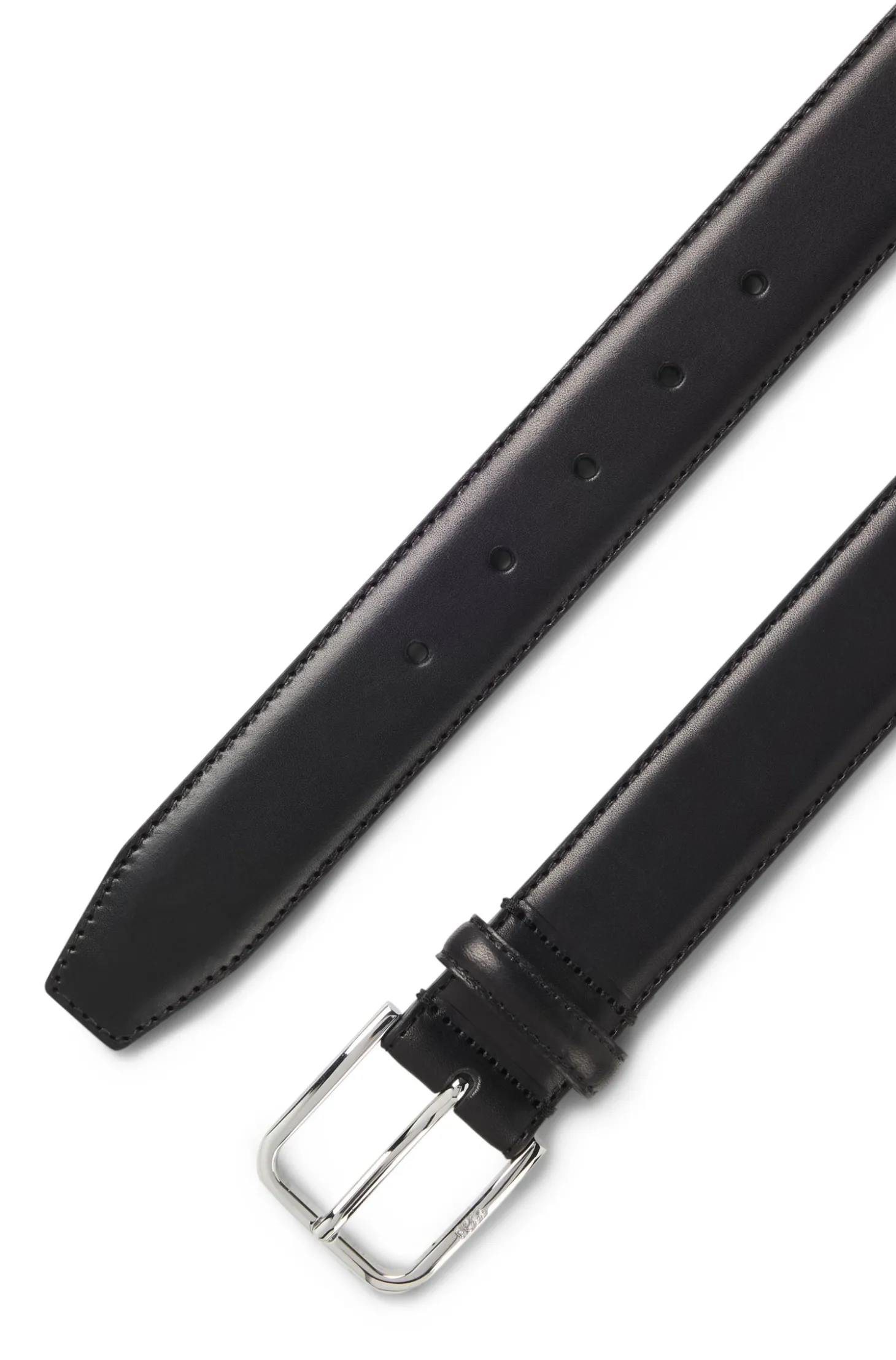 Leather business belt with polished silver buckle