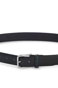 Leather business belt with polished silver buckle
