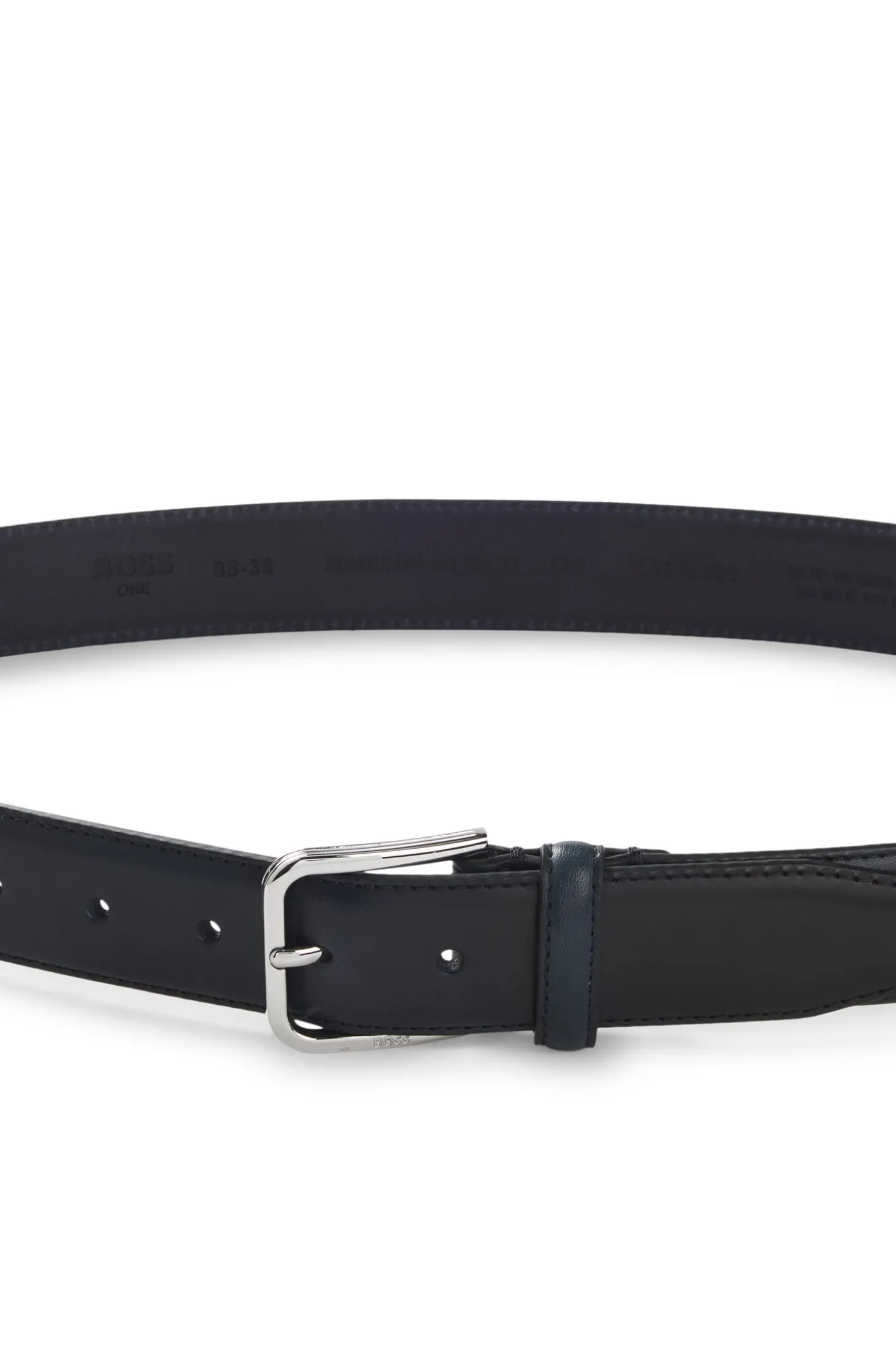Leather business belt with polished silver buckle