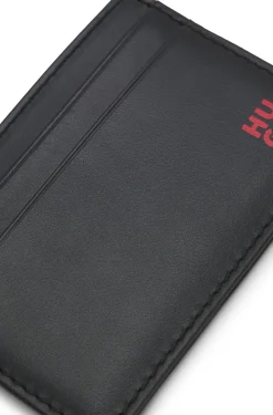 Leather card holder with red-foil stacked logo