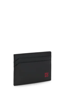 Leather card holder with red-foil stacked logo