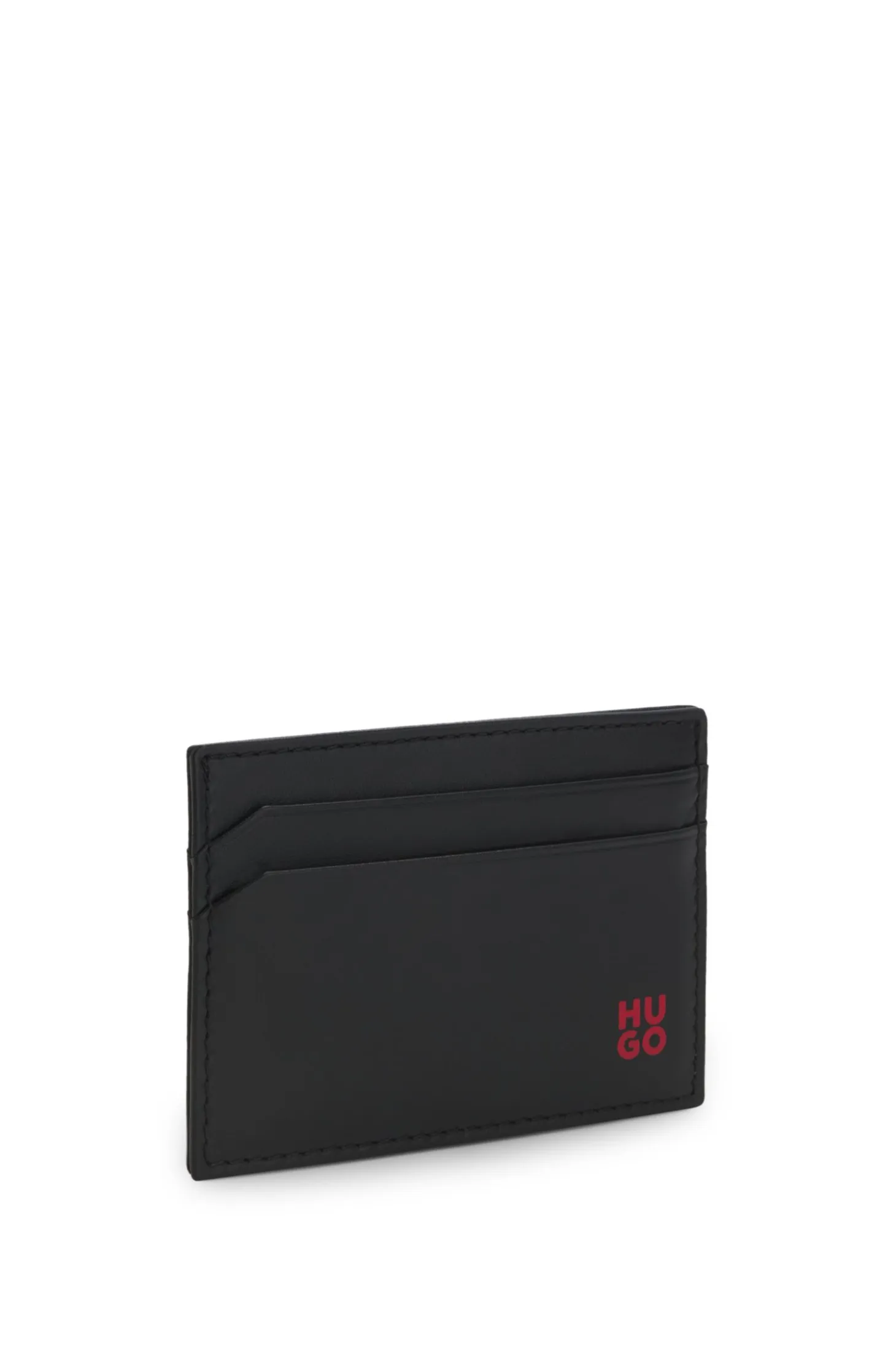 Leather card holder with red-foil stacked logo