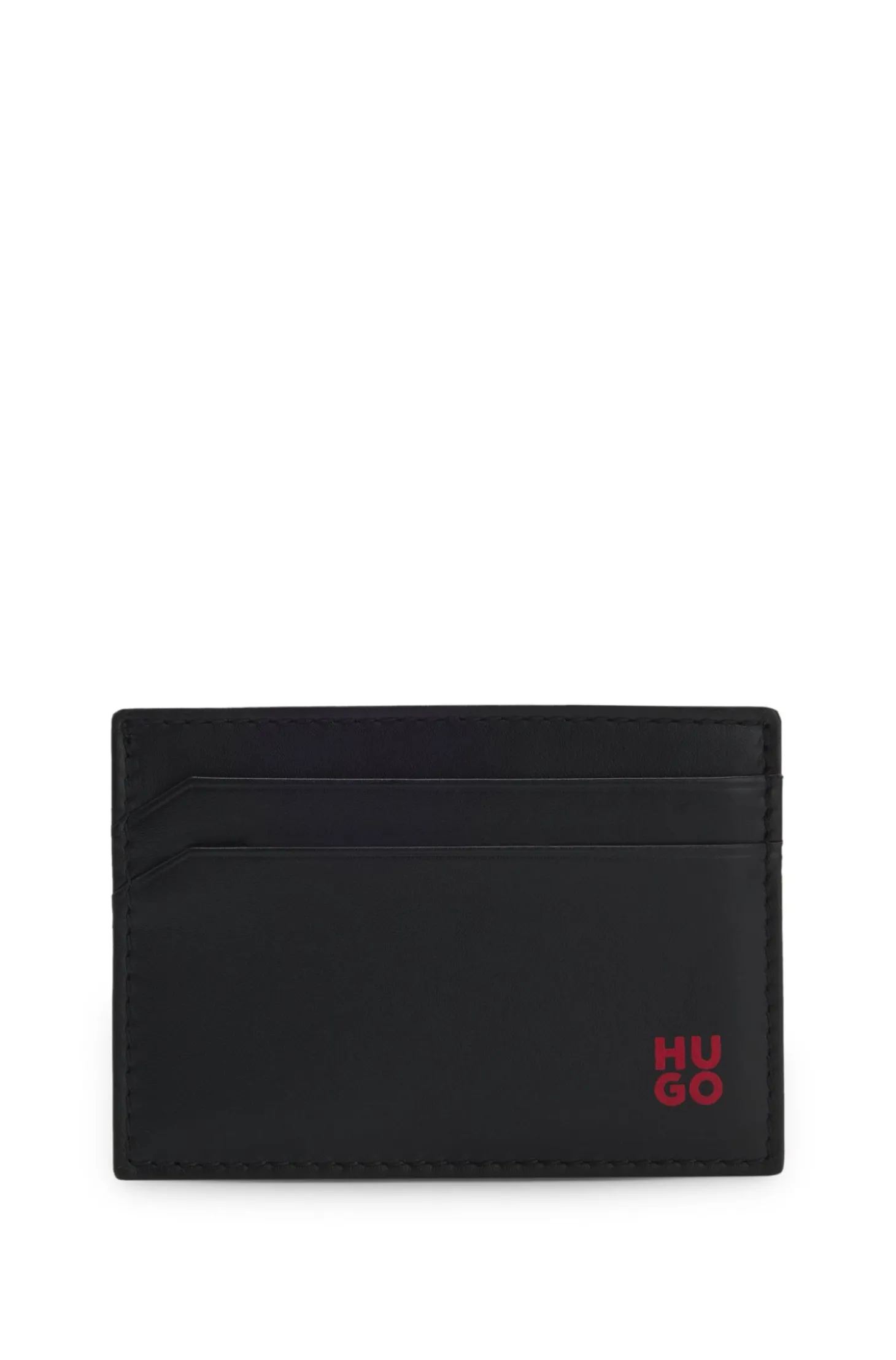 Leather card holder with red-foil stacked logo