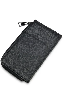 Leather card holder with stacked logo