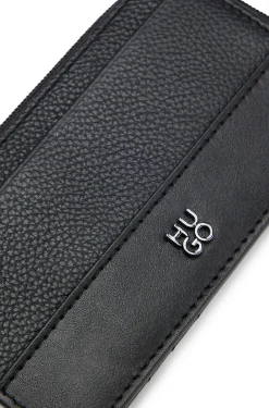 Leather card holder with stacked logo