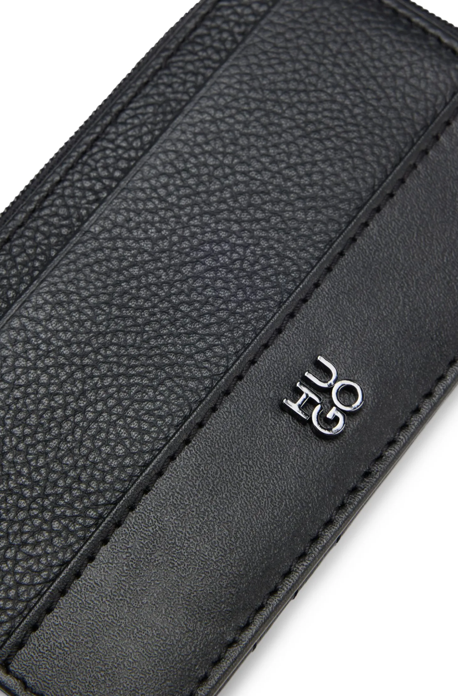 Leather card holder with stacked logo