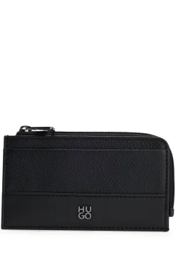 Leather card holder with stacked logo