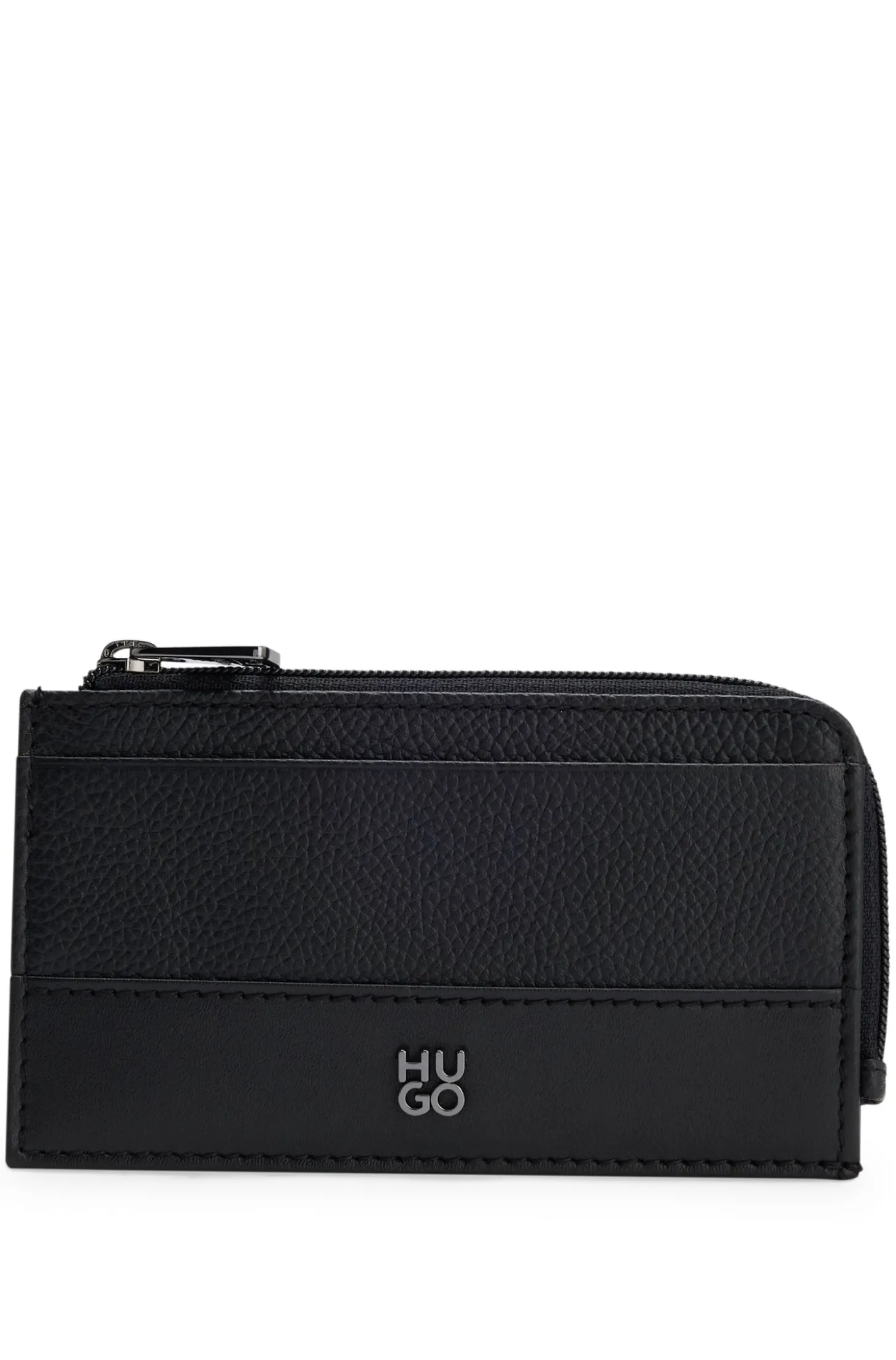 Leather card holder with stacked logo