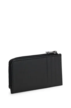 Leather card holder with stacked logo
