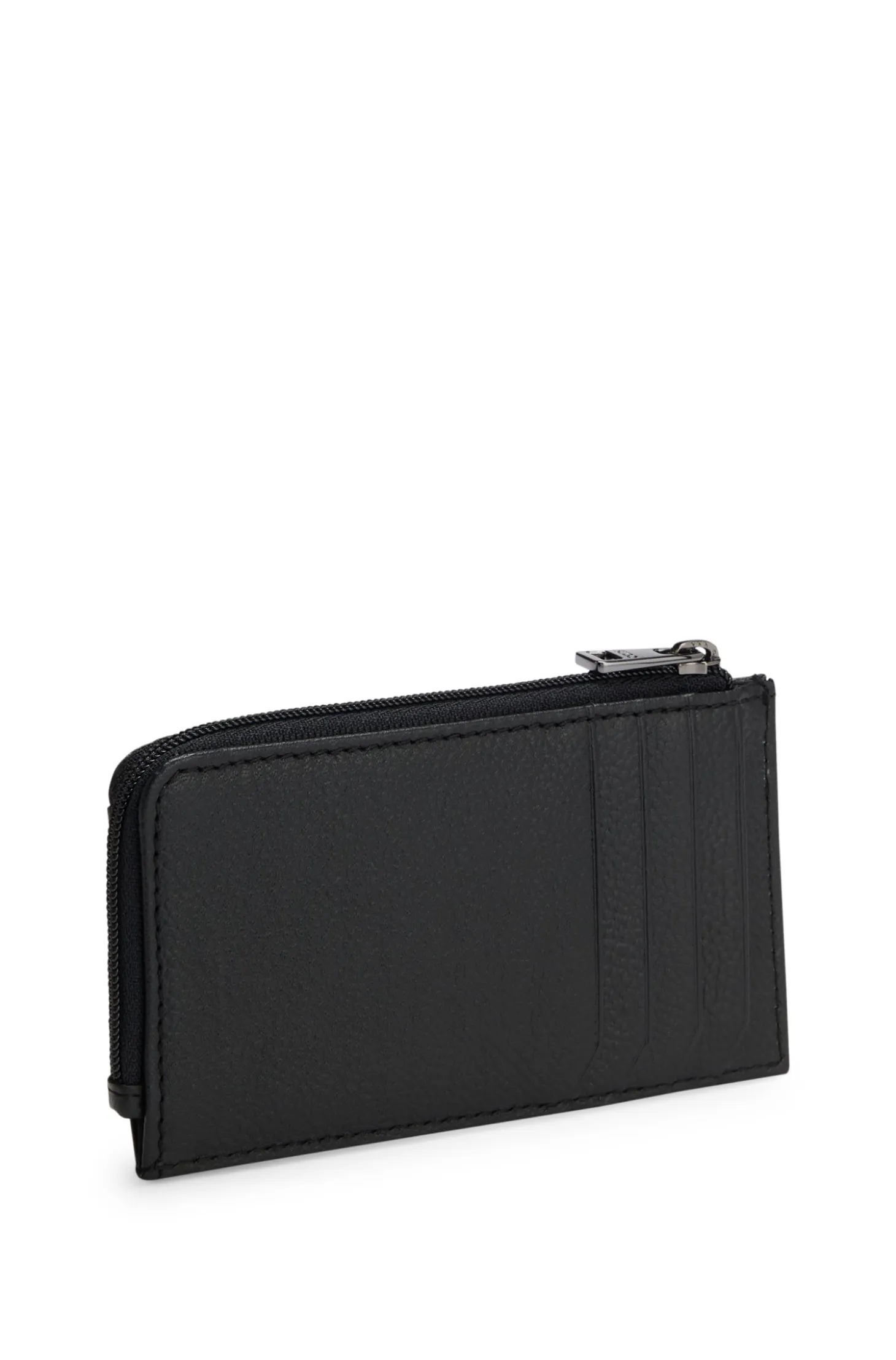 Leather card holder with stacked logo