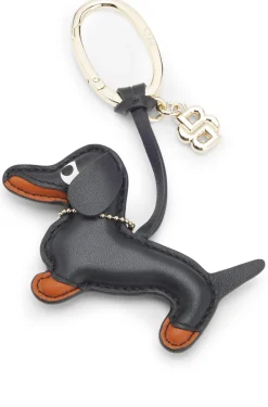 Leather dachshund key ring with Double B monogram charm