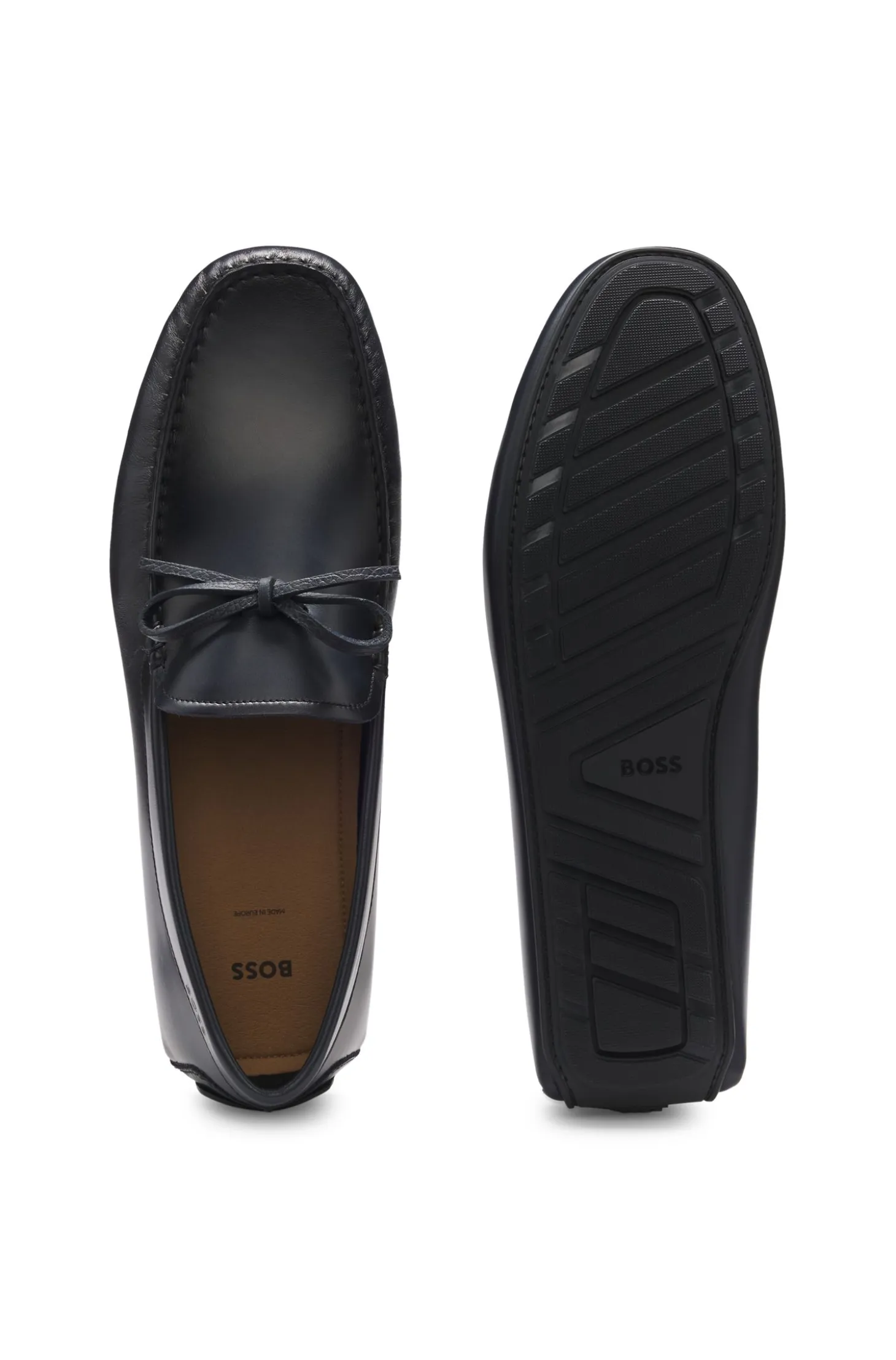 Leather driver moccasins with bow trim
