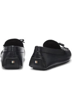 Leather driver moccasins with bow trim