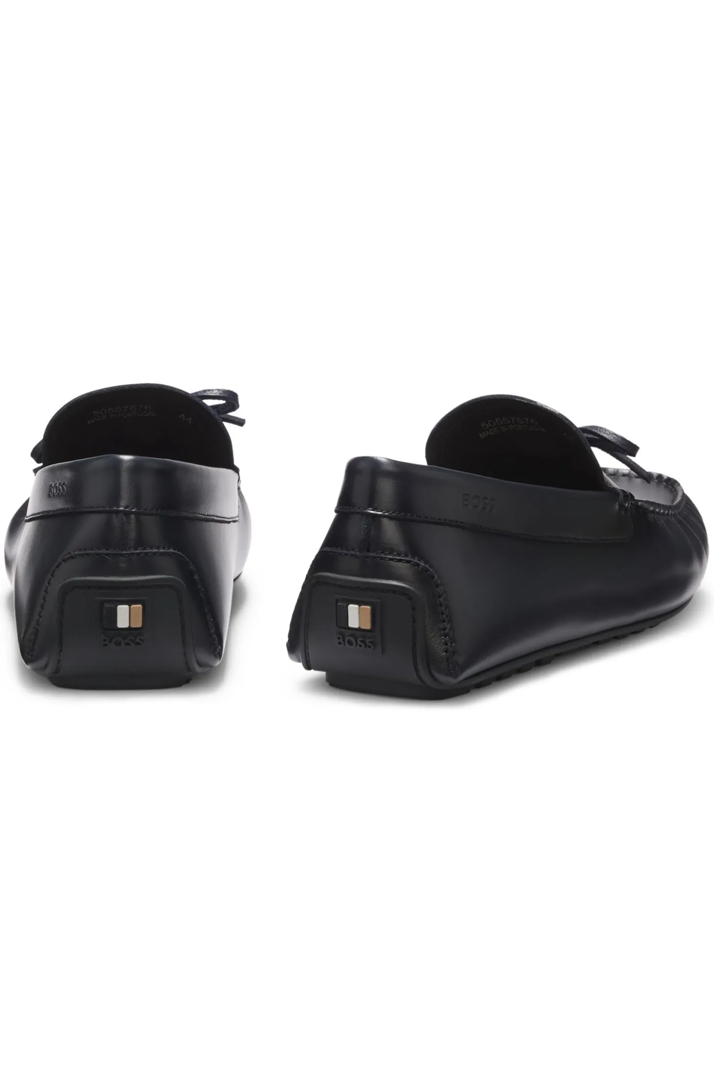 Leather driver moccasins with bow trim