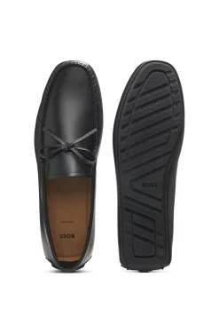 Leather driver moccasins with bow trim