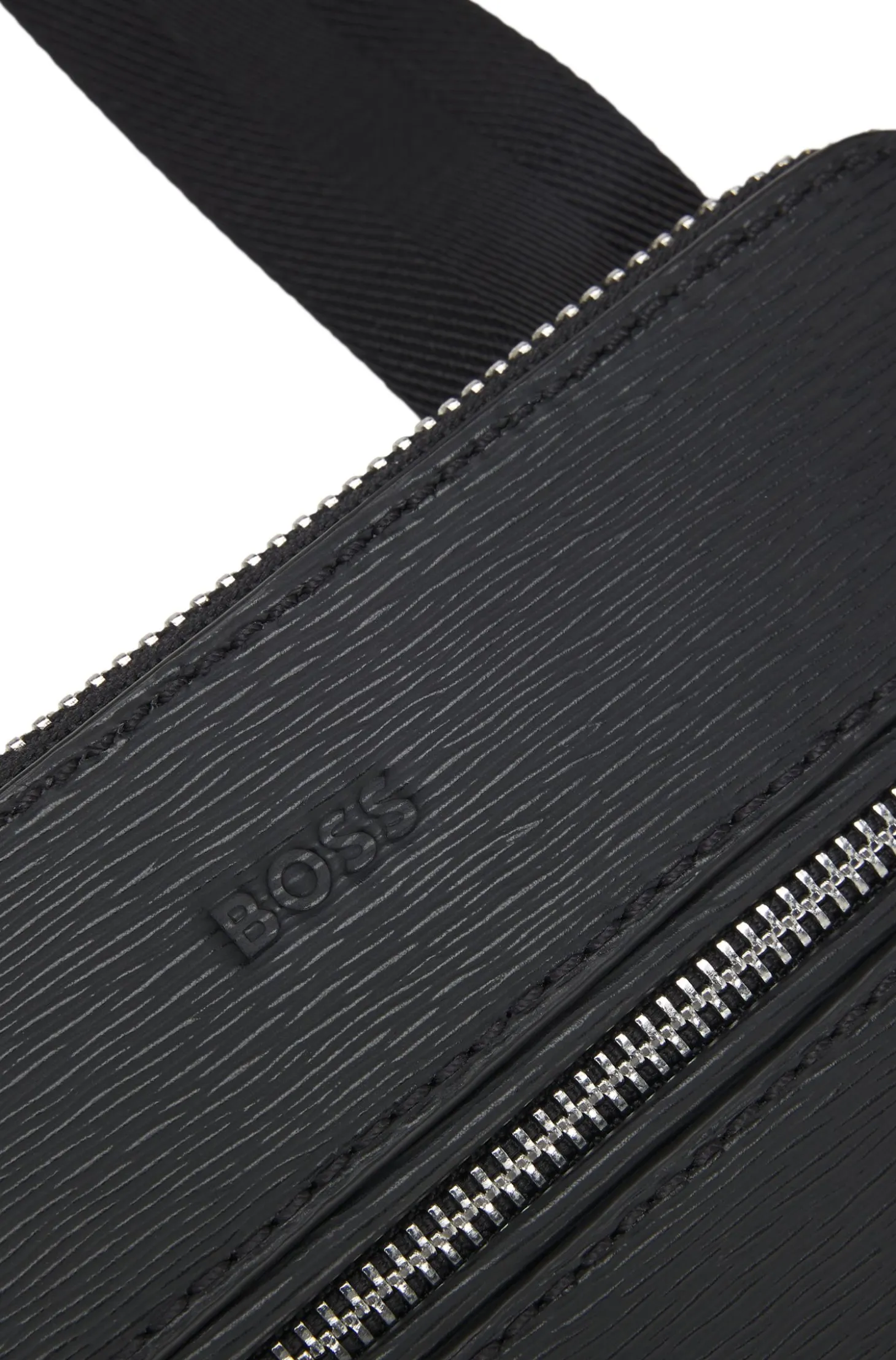 Leather envelope bag with embossed logo
