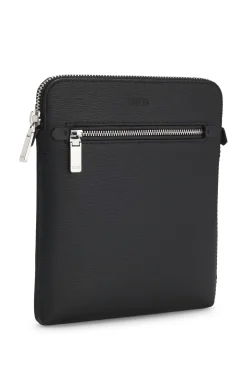 Leather envelope bag with embossed logo