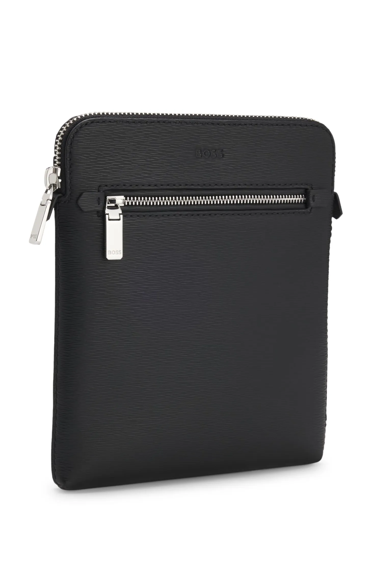 Leather envelope bag with embossed logo