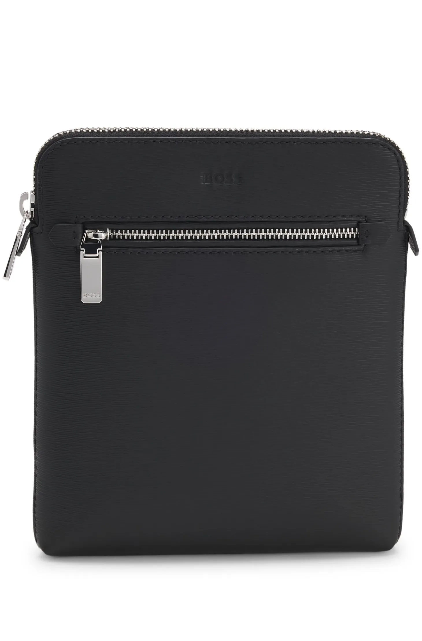 Leather envelope bag with embossed logo
