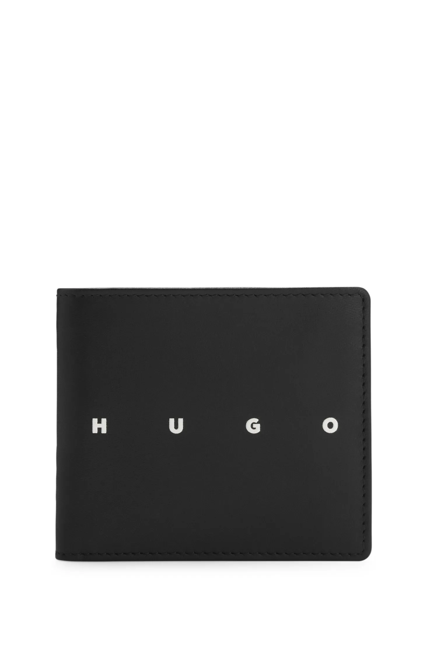 Leather folding wallet with contrast logo