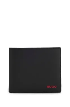 Leather folding wallet with red logo